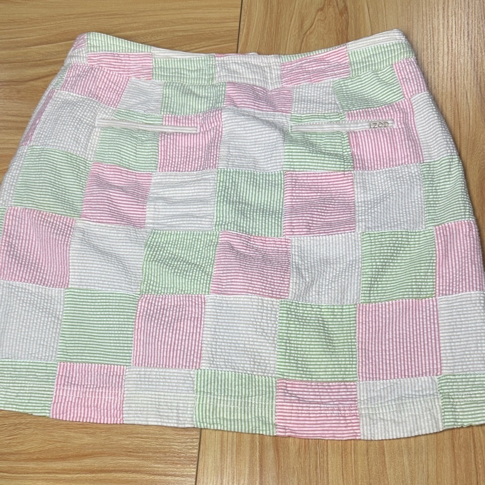 Izod golf  Patchwork Mini Skirt size6 cotton pastel wafle fábric atletic pockets - Picture 6 of 11